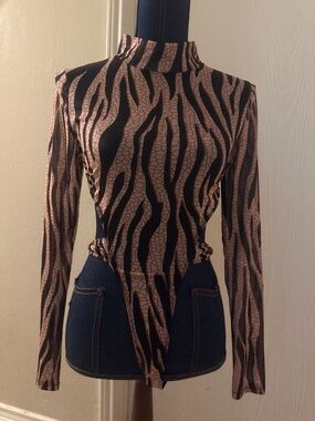Black and Rose Animal-Print Long Sleeve Top - Unbranded